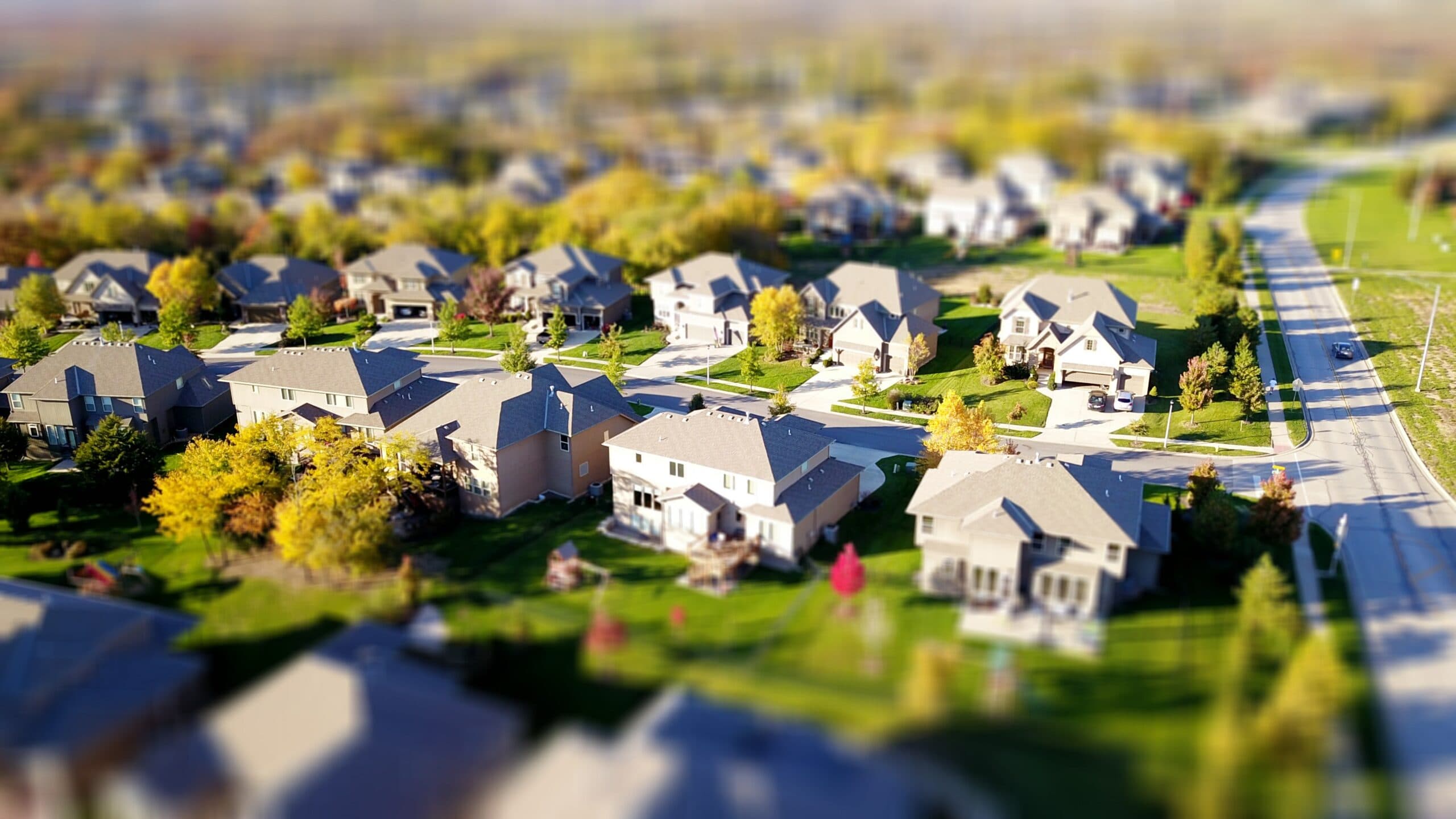 An aerial view of a residential neighborhood.